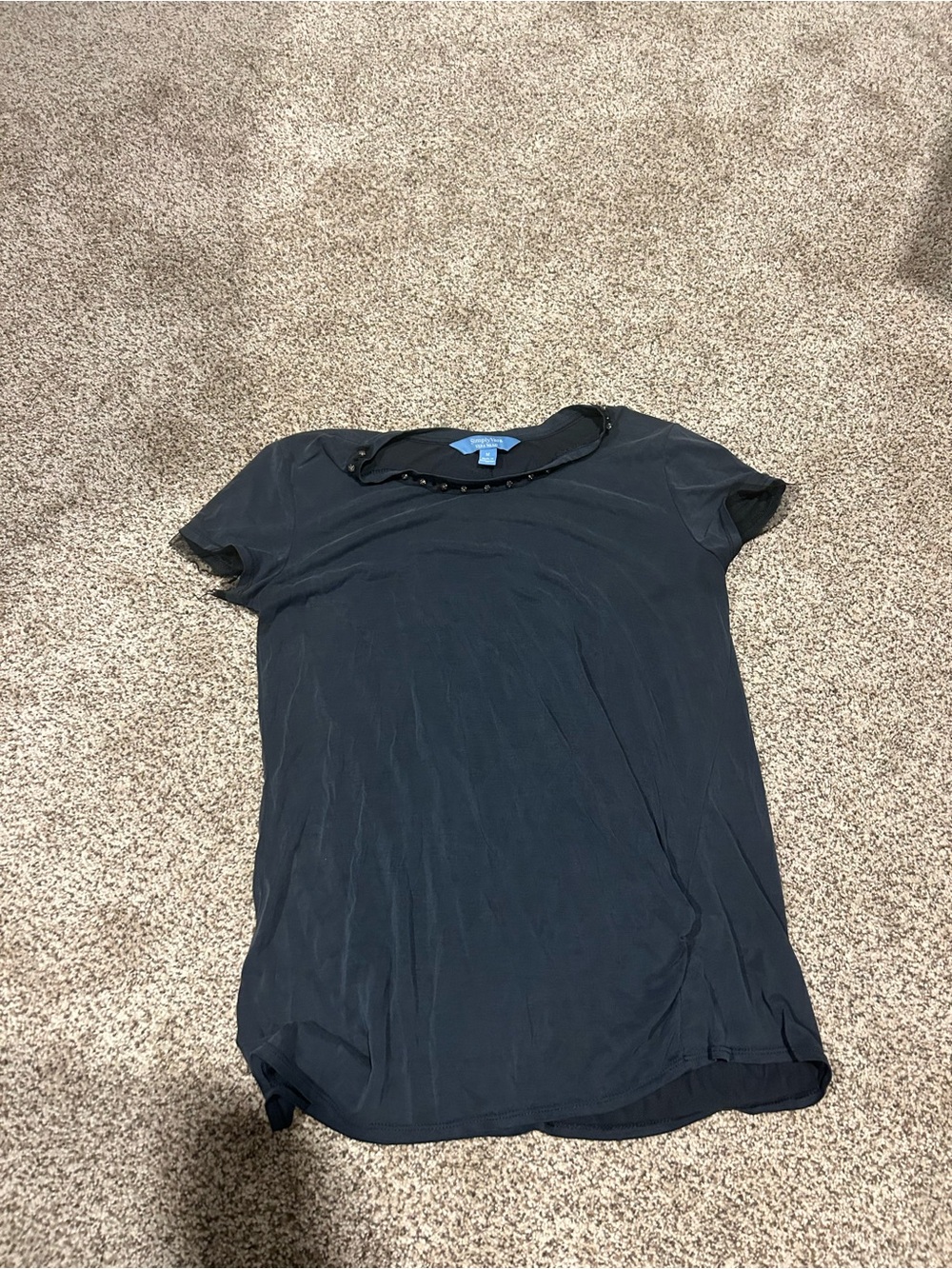 Black Short-Sleeve Women's Tee with Beaded Collar